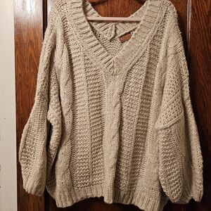 POL Cream V-Neck Knit Sweater